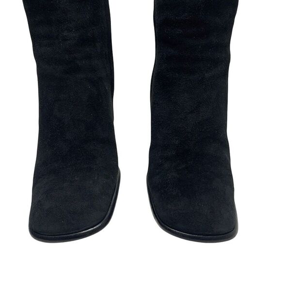 Gucci Black Suede Mid-Calf Boot Size 37.5 C US 7.5 C Block Heel Shoes Square Toe - Picture 3 of 10